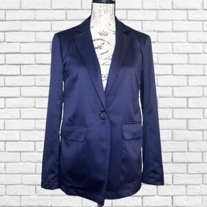 Anthropologie Blue Tailored Blazer with Notched Lapels